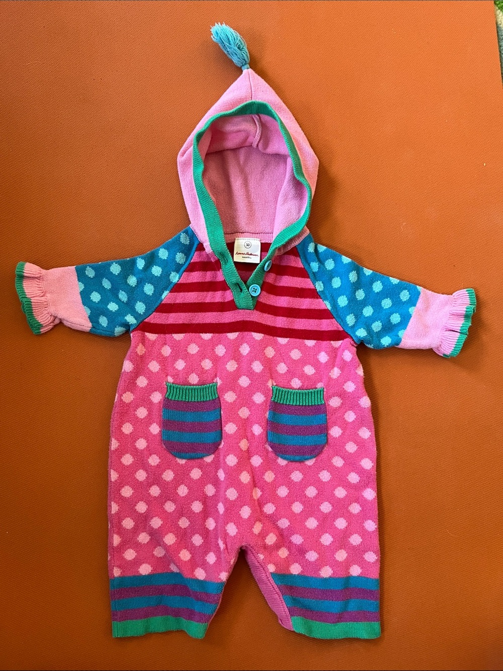 Hanna Andersson Pink & Blue Knit Hooded One-Piece